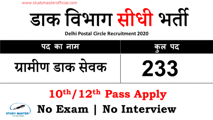 Delhi Postal Circle GDS Recruitment 2021